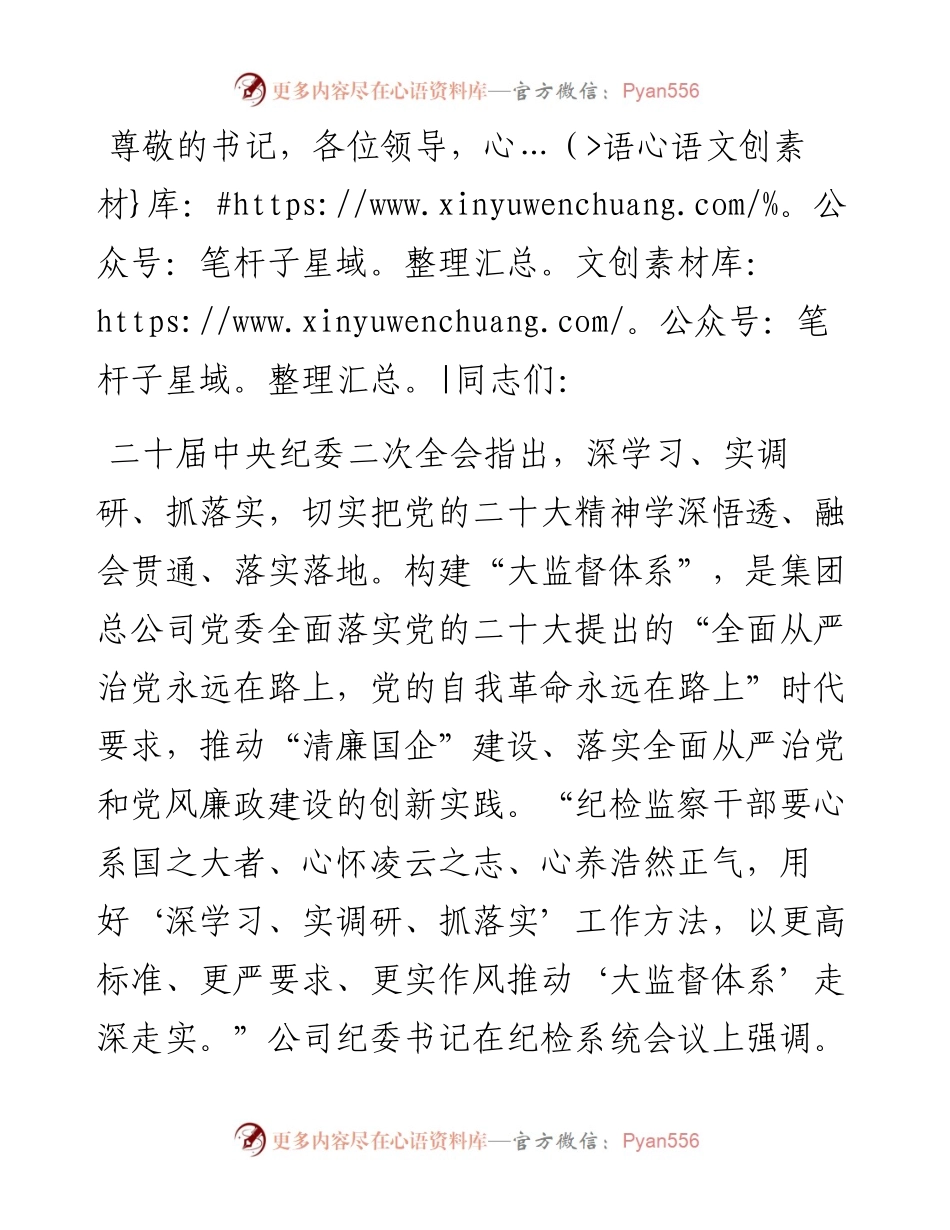 在国有企业纪检监察大监督体系建设推进会上的汇报发言.docx_第1页
