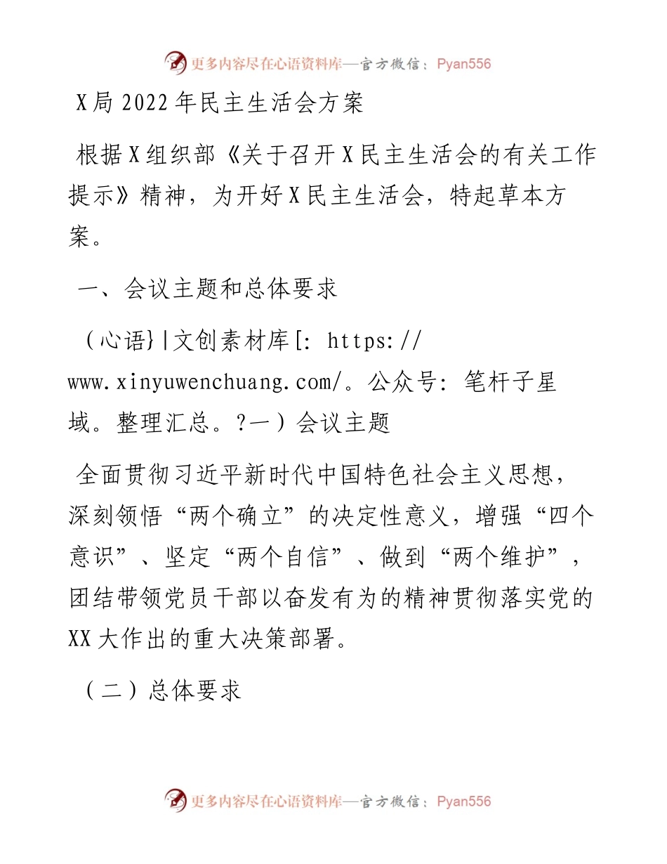 局民主生活会方案.docx_第1页