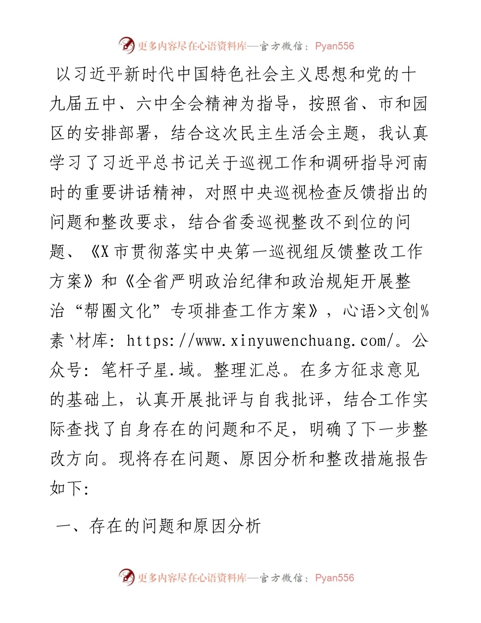 巡视整改专题民主生活会个人对照检查材料..docx_第1页