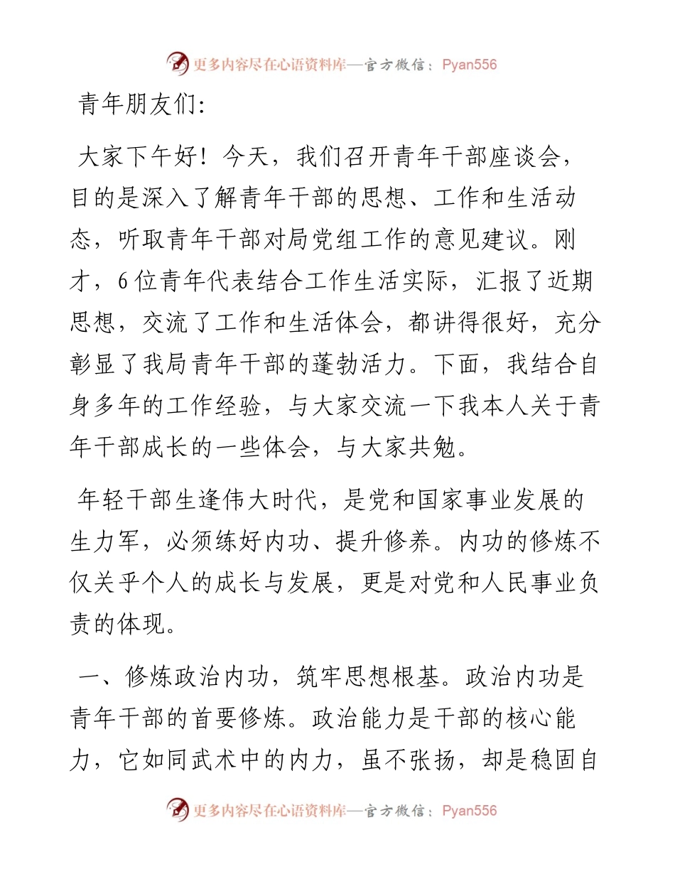在青年干部座谈会上的讲话：青年干部要练好内功.docx_第1页
