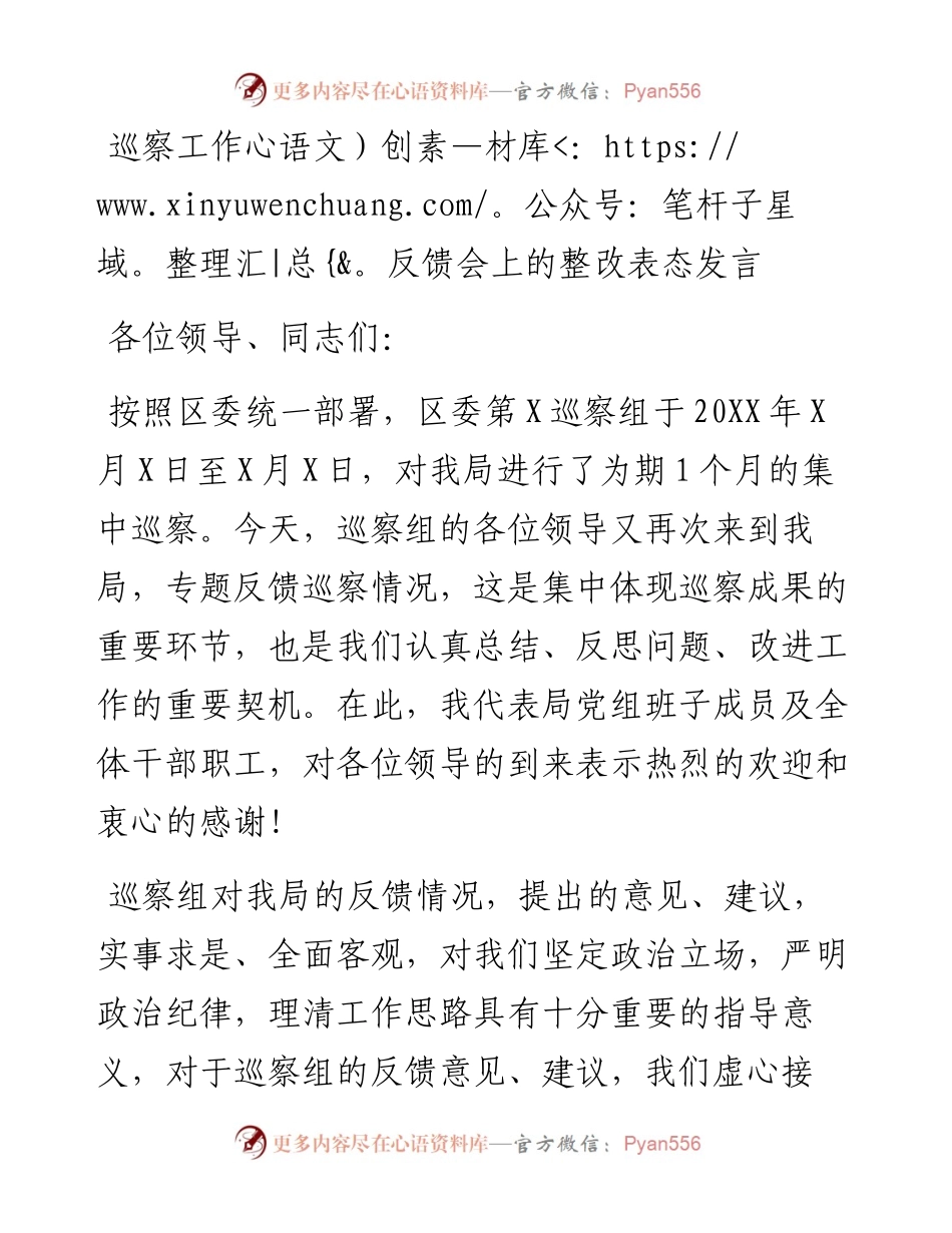 巡察工作反馈会上的整改表态发言.docx_第1页