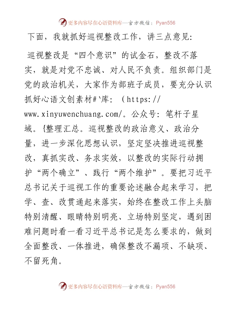 在组织部巡视整改专题会议上的讲话.docx_第1页