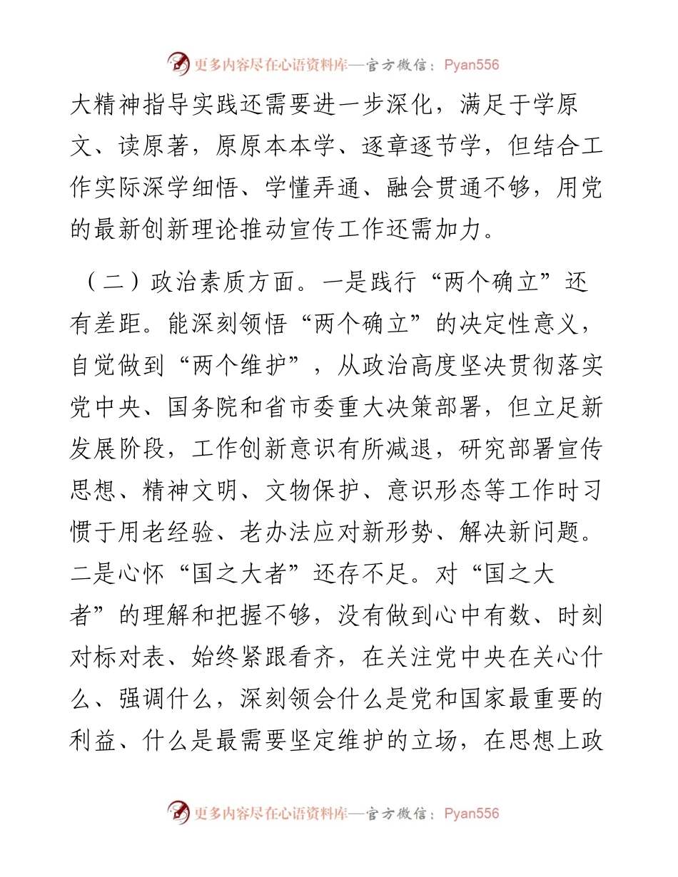 宣传部长2023年主题教育民主生活会个人对照检查材料.docx_第2页