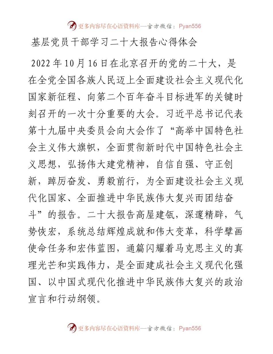 基层党员干部学习二十大报告心得体会.docx_第1页