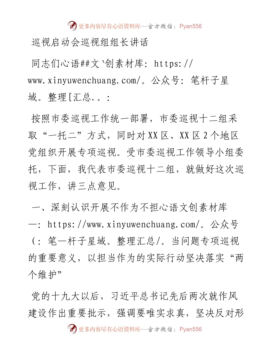 巡视组组长在巡视组启动会上的讲话.docx_第1页