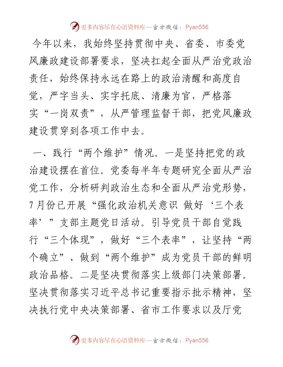 局党委书记从严治党主体责任落实情况报告.docx_第1页