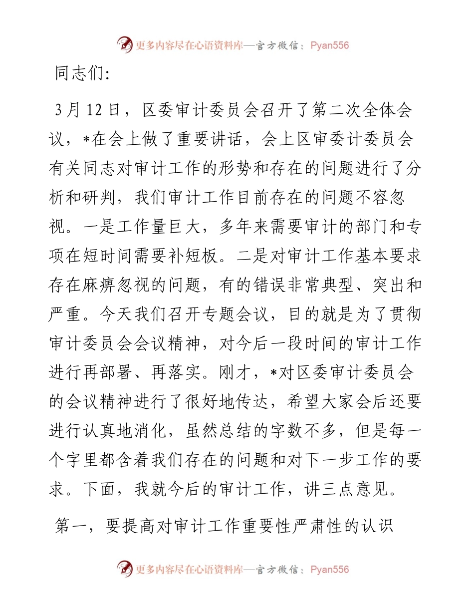 在区政府审计工作专题会议上的讲话.docx_第1页