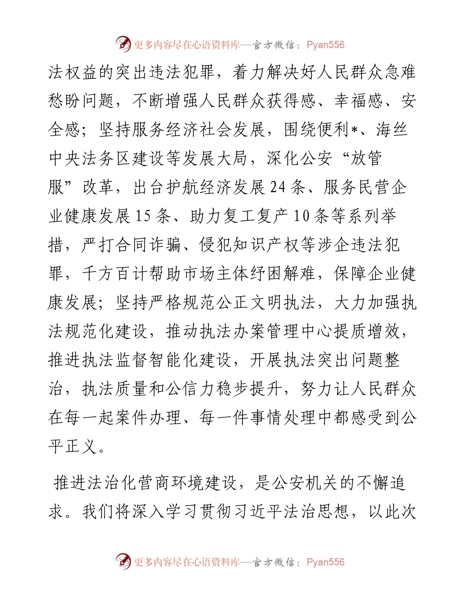大力加强法治公安建设，助力打造一流法治化营商环境——在第二届法治论坛上的致辞.docx_第2页