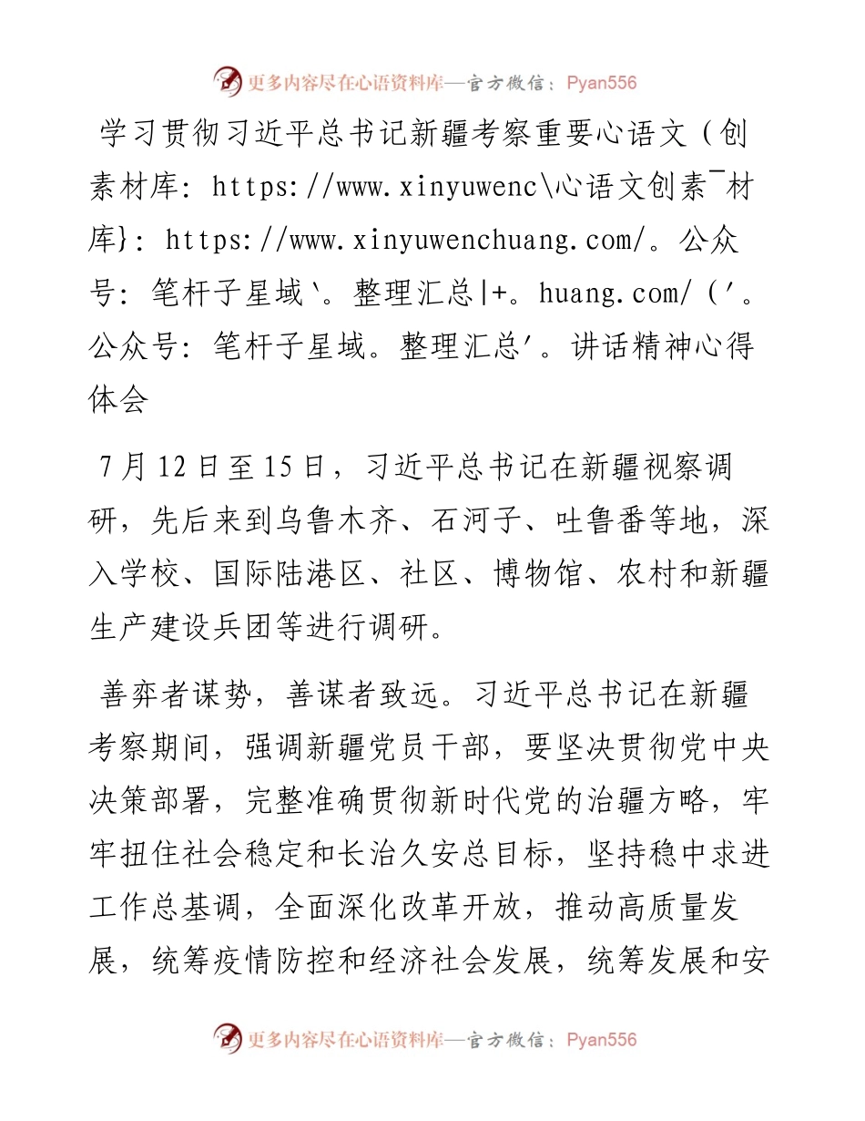 学习贯彻习近平总书记新疆考察重要讲话精神心得体会.docx_第1页