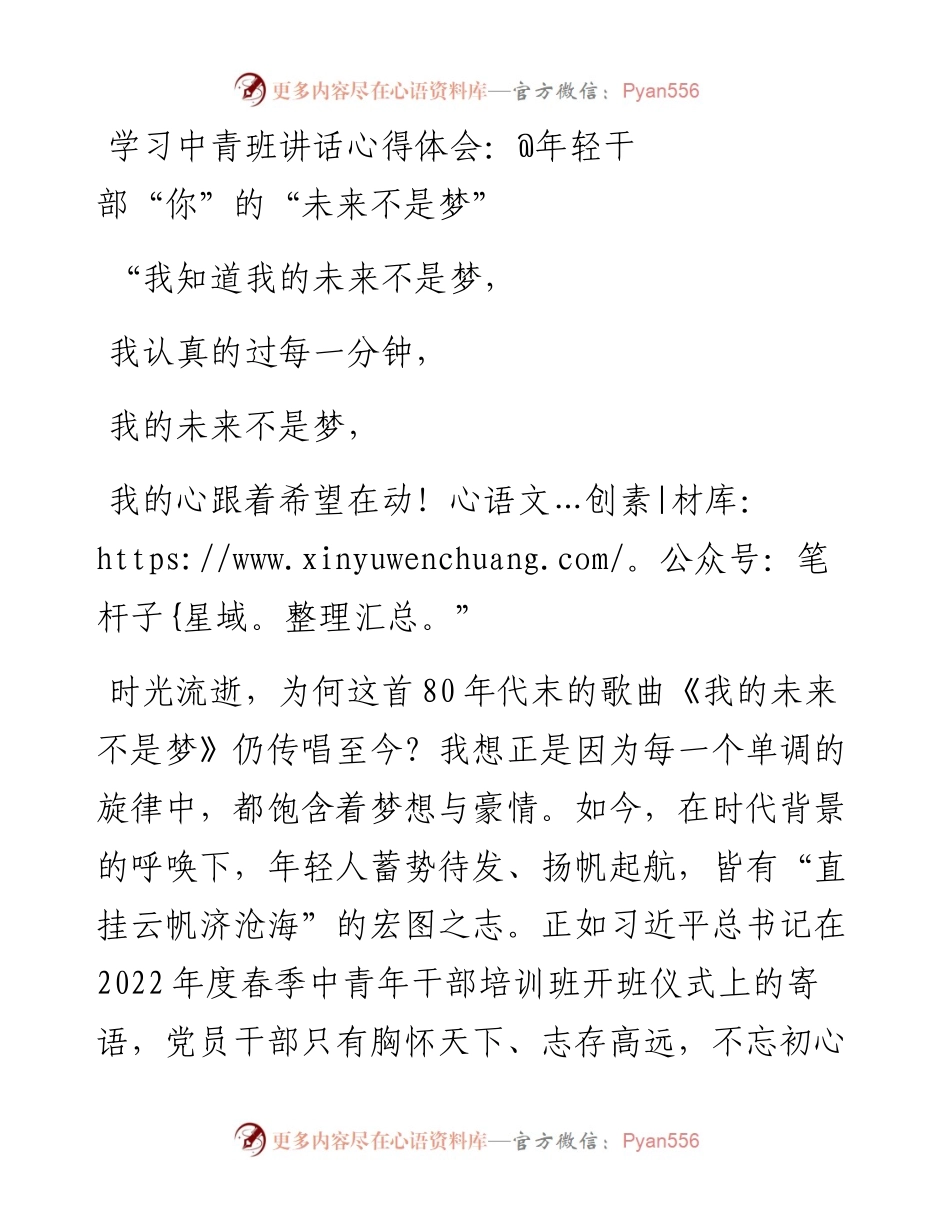 学习中青班讲话心得体会：@年轻干部“你”的“未来不是梦”.docx_第1页