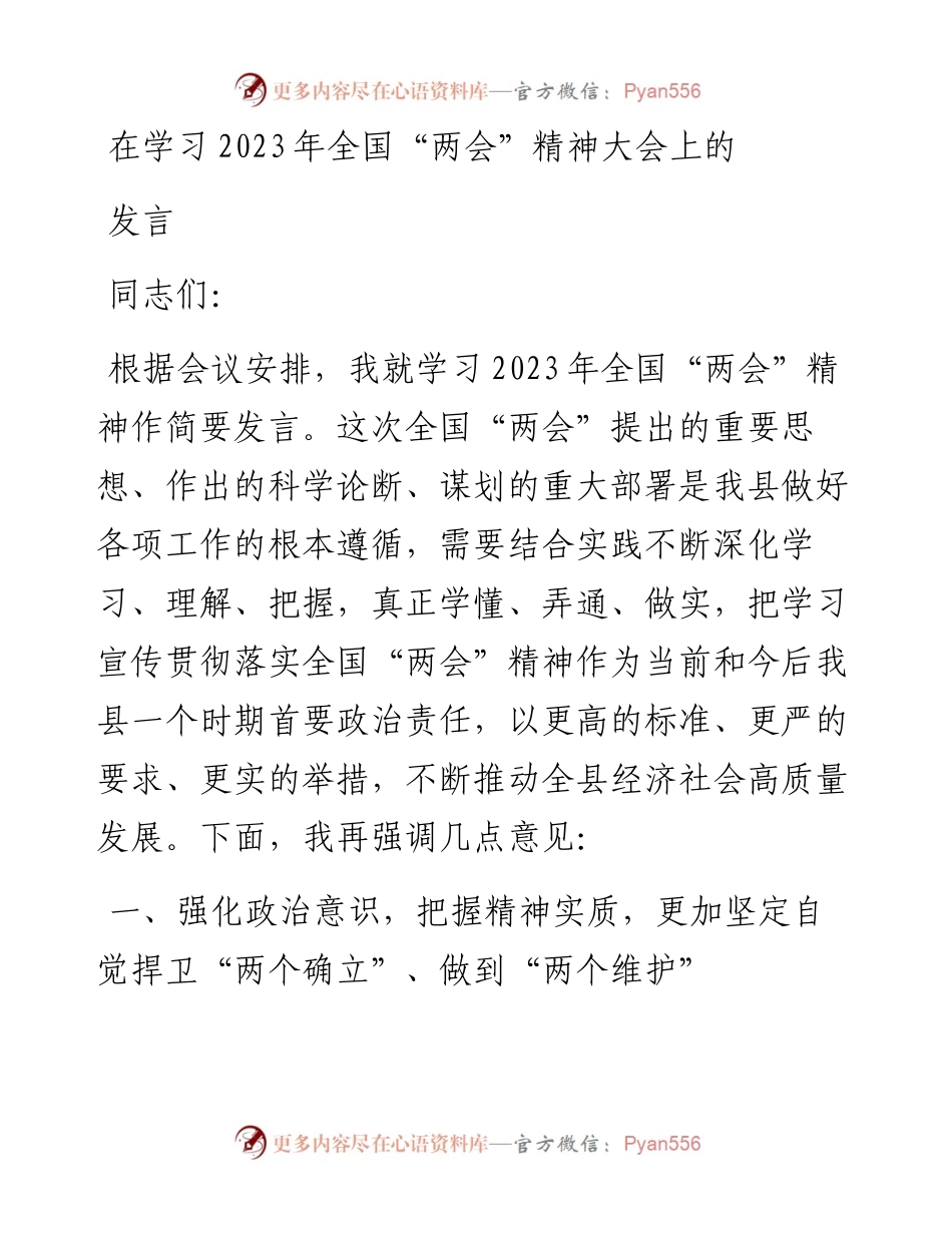 在学习2023年全国“两会”精神大会上的发言.docx_第1页