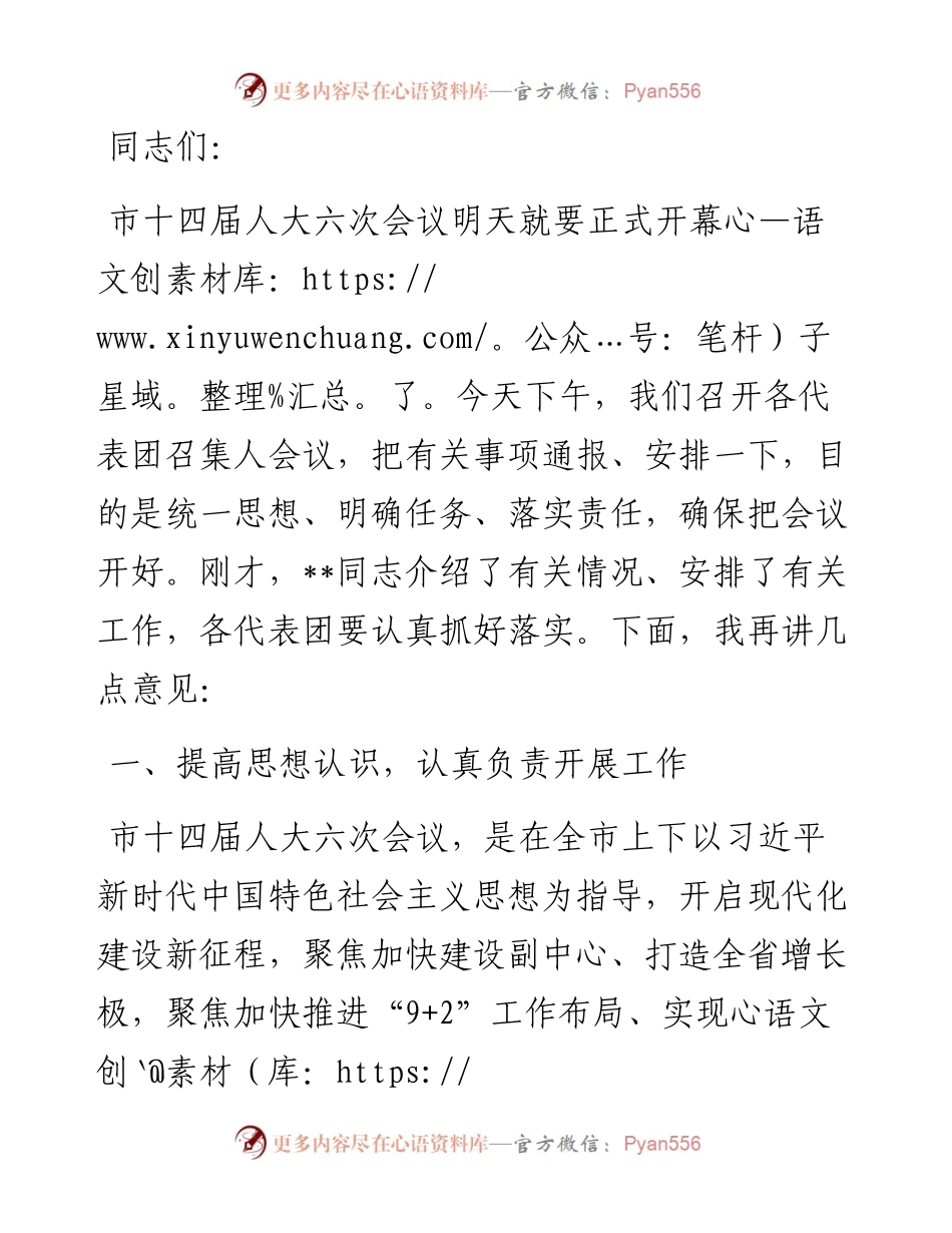 在市“两会”各代表团召集人会议上的讲话.docx_第1页