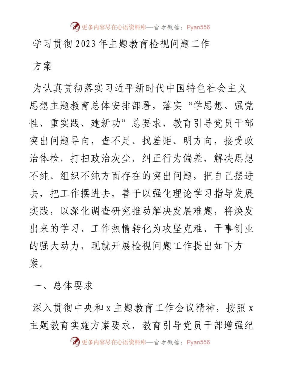 学习贯彻2023年主题教育检视问题工作方案.docx_第1页