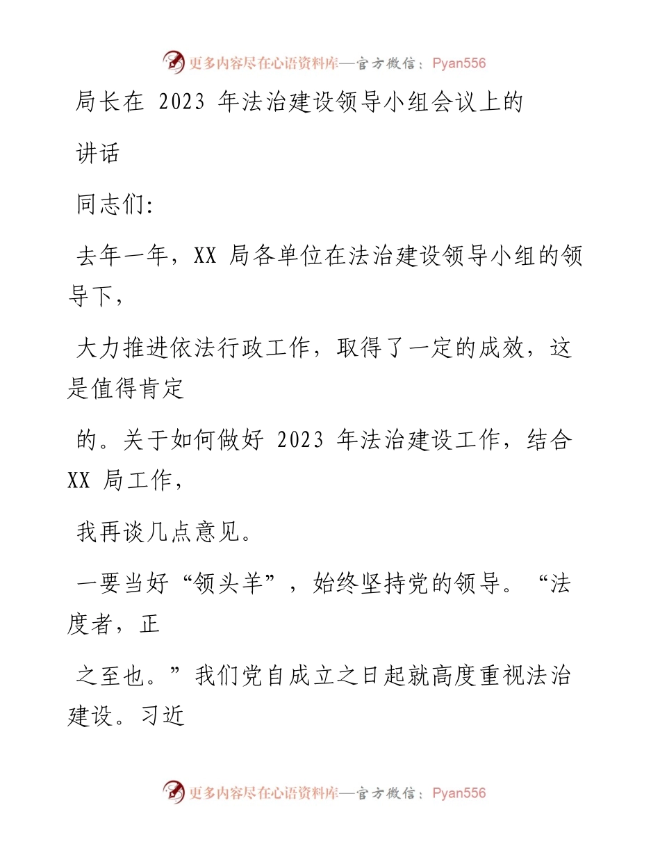 局长在2023年法治建设领导小组会议上的讲话.docx_第1页