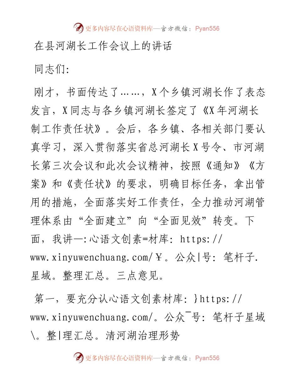 在河湖长工作会议上的讲话.docx_第1页