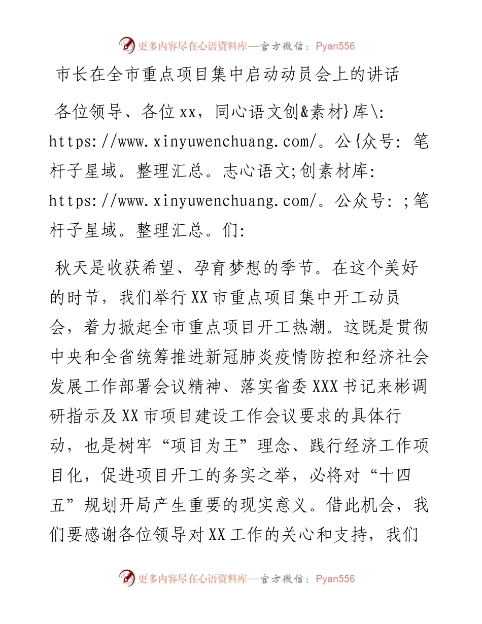 市长在全市重点项目集中启动动员会上的讲话.docx_第1页