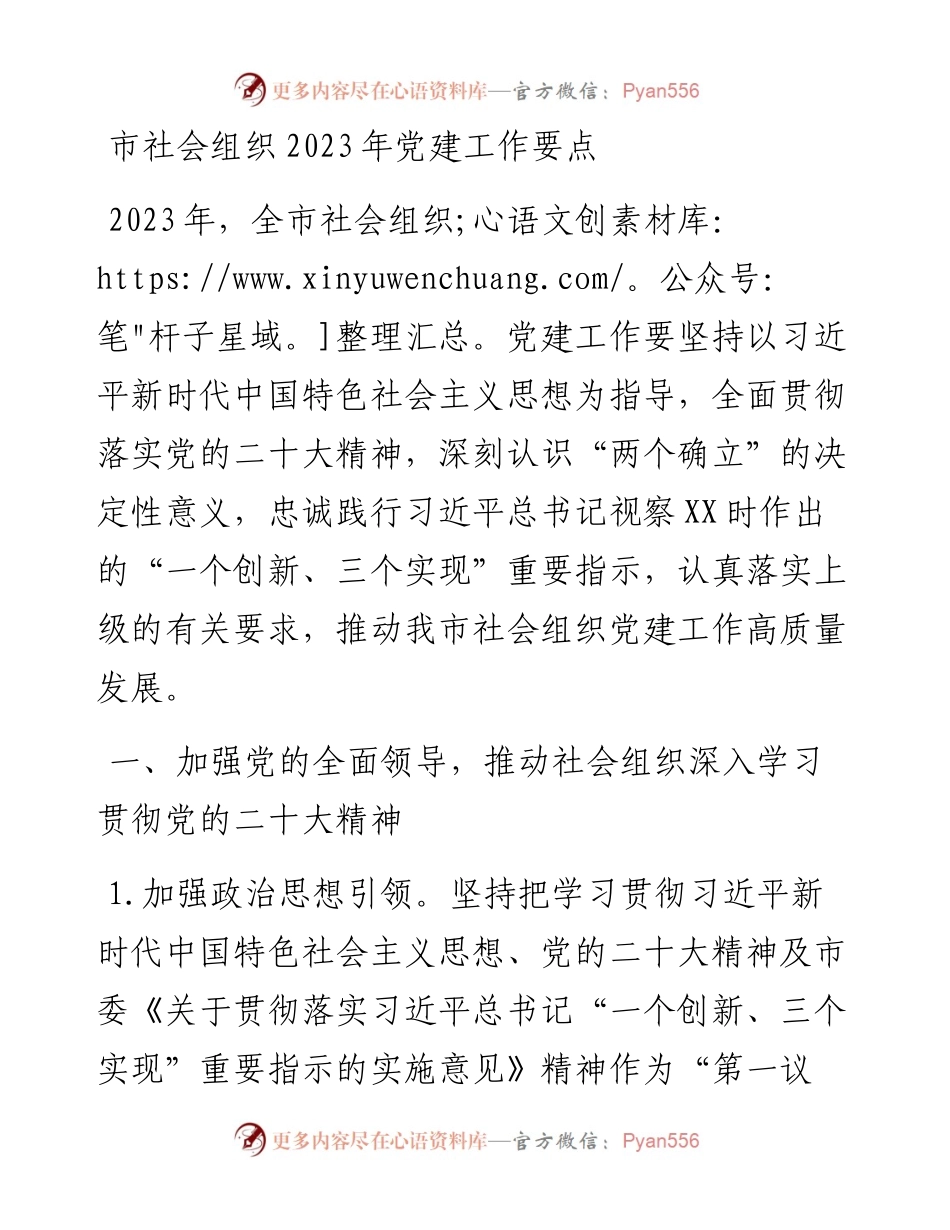 市社会组织2023年党建工作要点.docx_第1页
