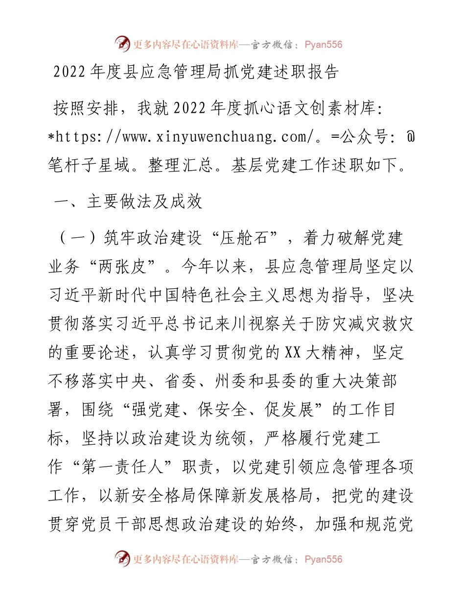 度县应急管理局抓党建述职报告.docx_第1页