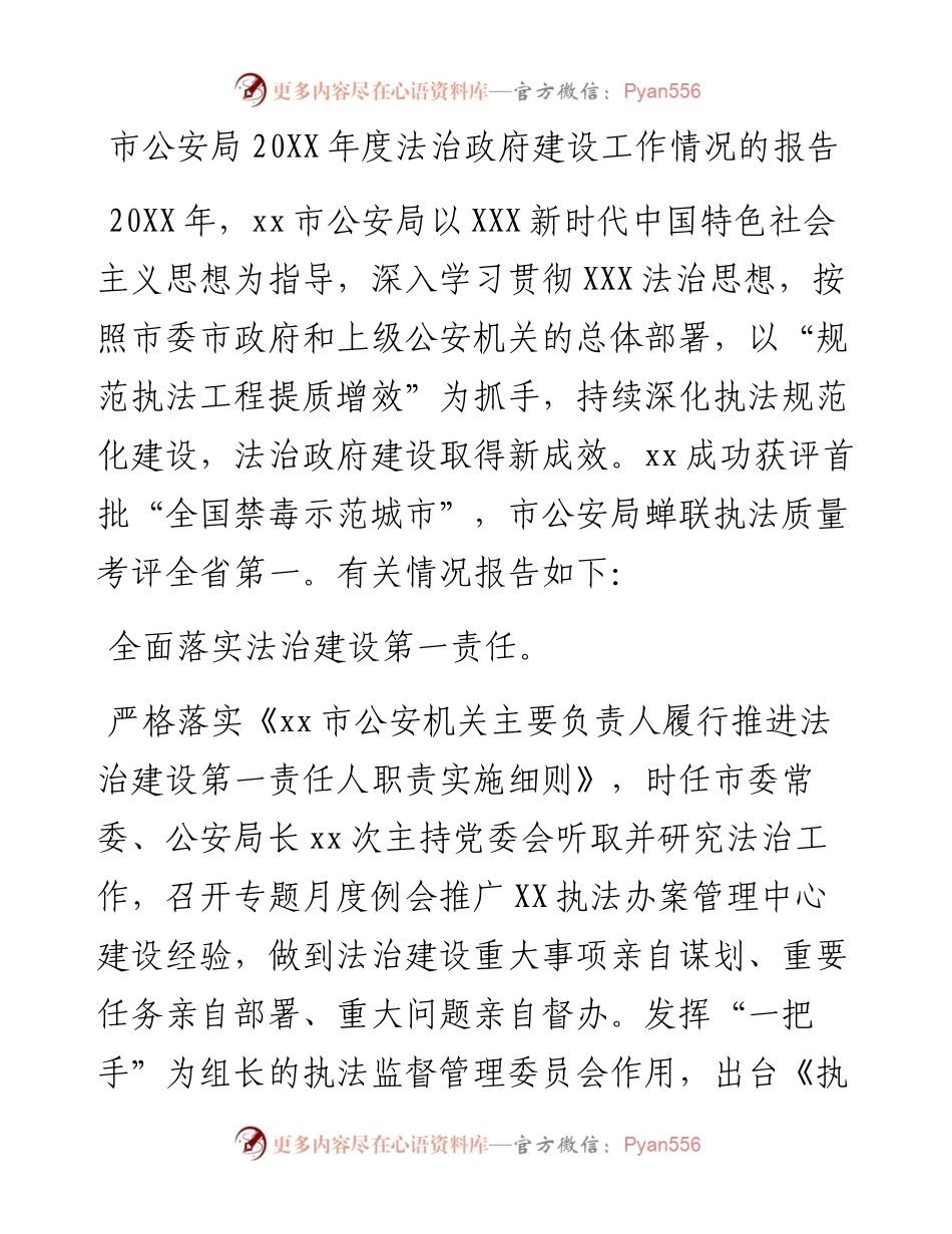 市公安局202X年度法治政府建设工作情况的报告.docx_第1页