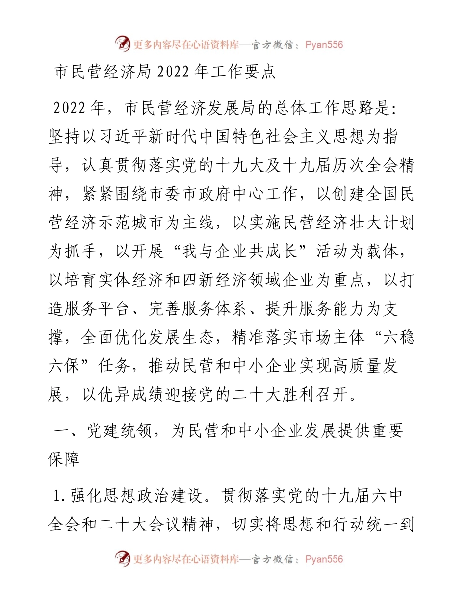 市民营经济局工作要点.docx_第1页