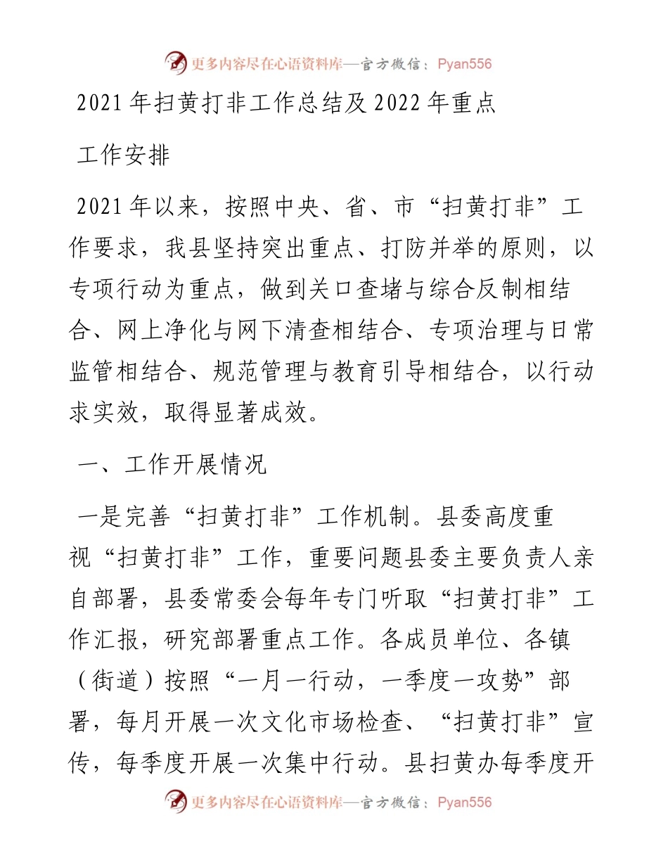 扫黄打非工作总结及重点工作安排.docx_第1页