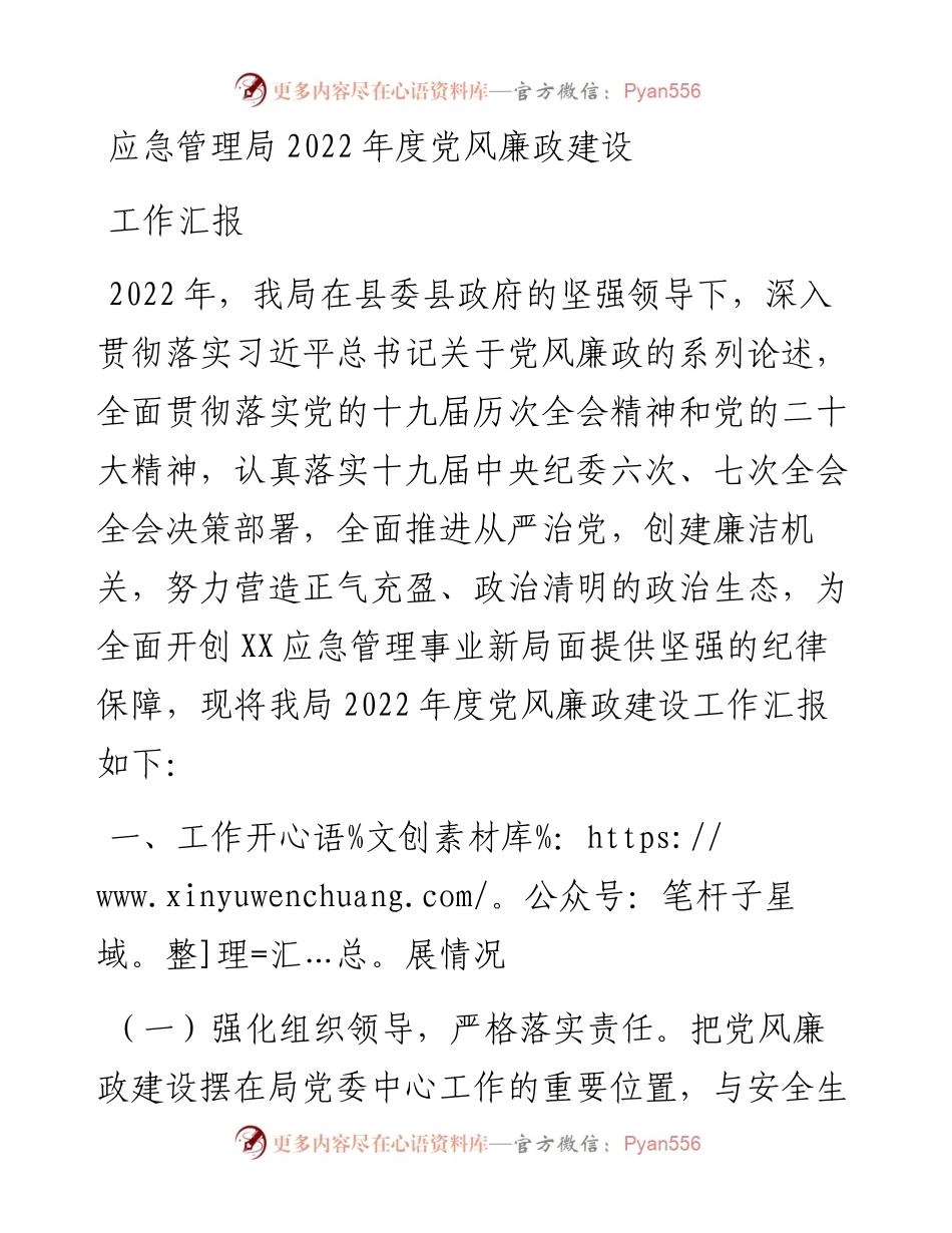 应急管理局度党风廉政建设工作汇报.docx_第1页
