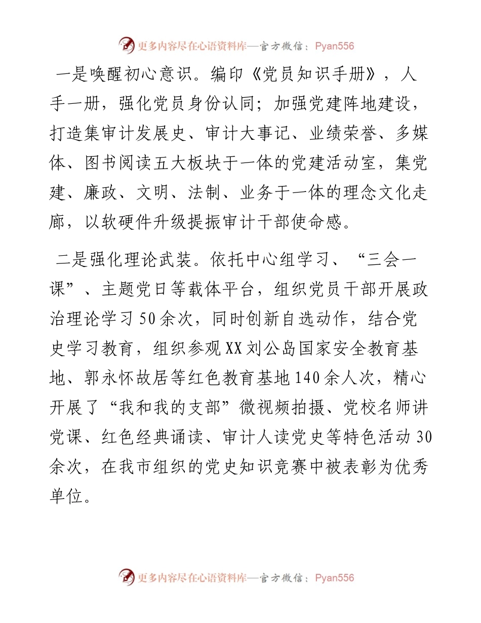 市审计局搭建“三平台” 锤炼高素质专业化审计队伍特色党建交流汇报.docx_第2页