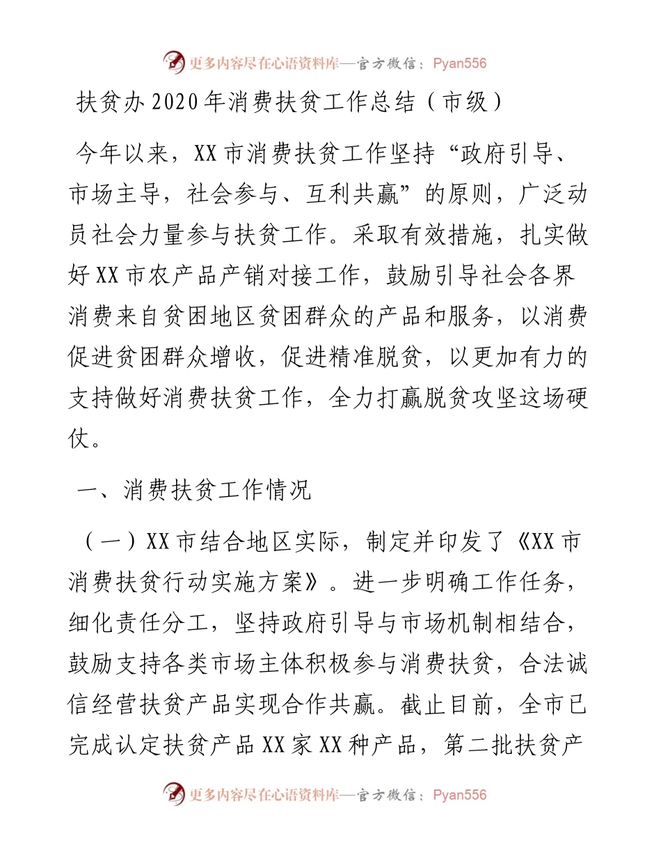 扶贫办消费扶贫工作总结市级.docx_第1页