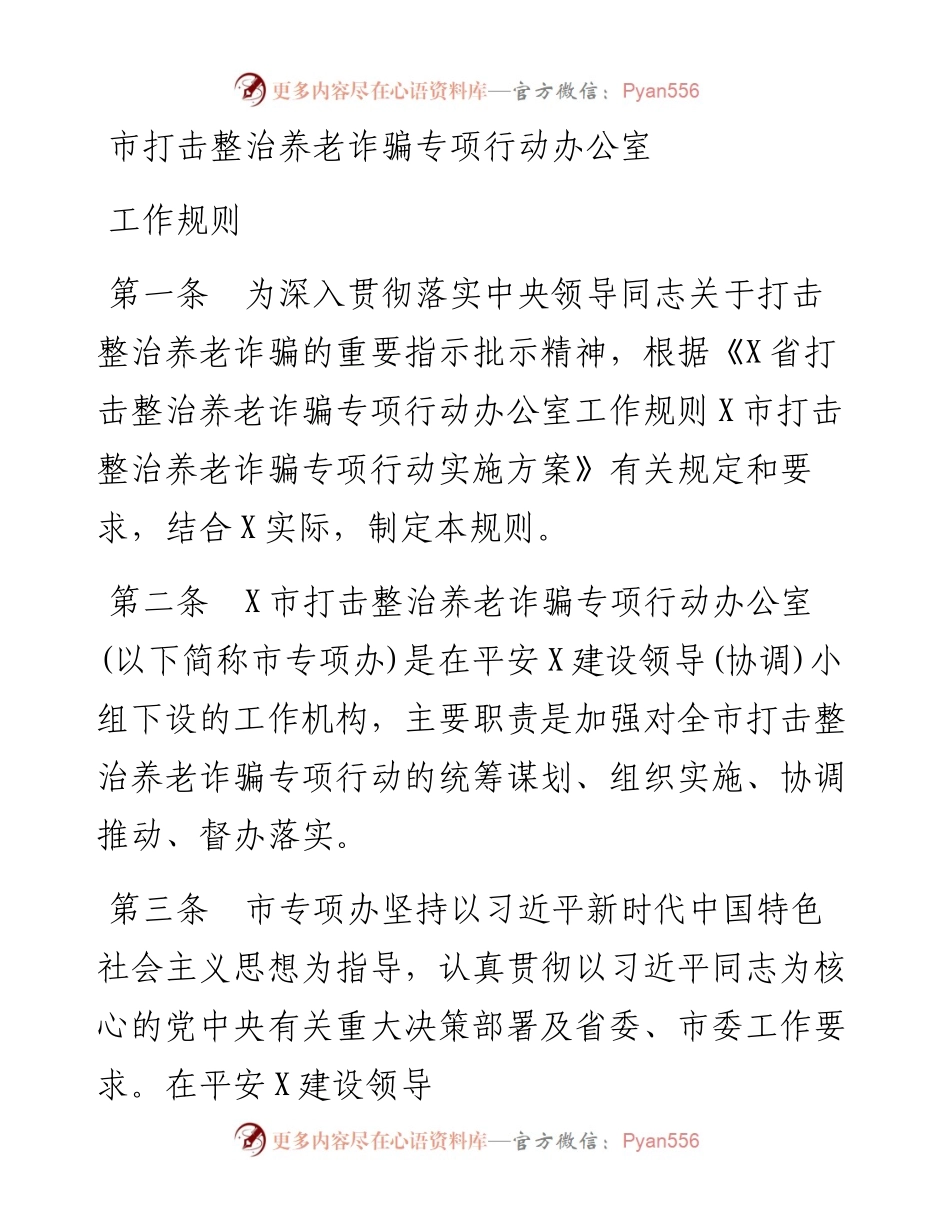 市打击整治养老诈骗专项行动办公室工作规则.docx_第1页