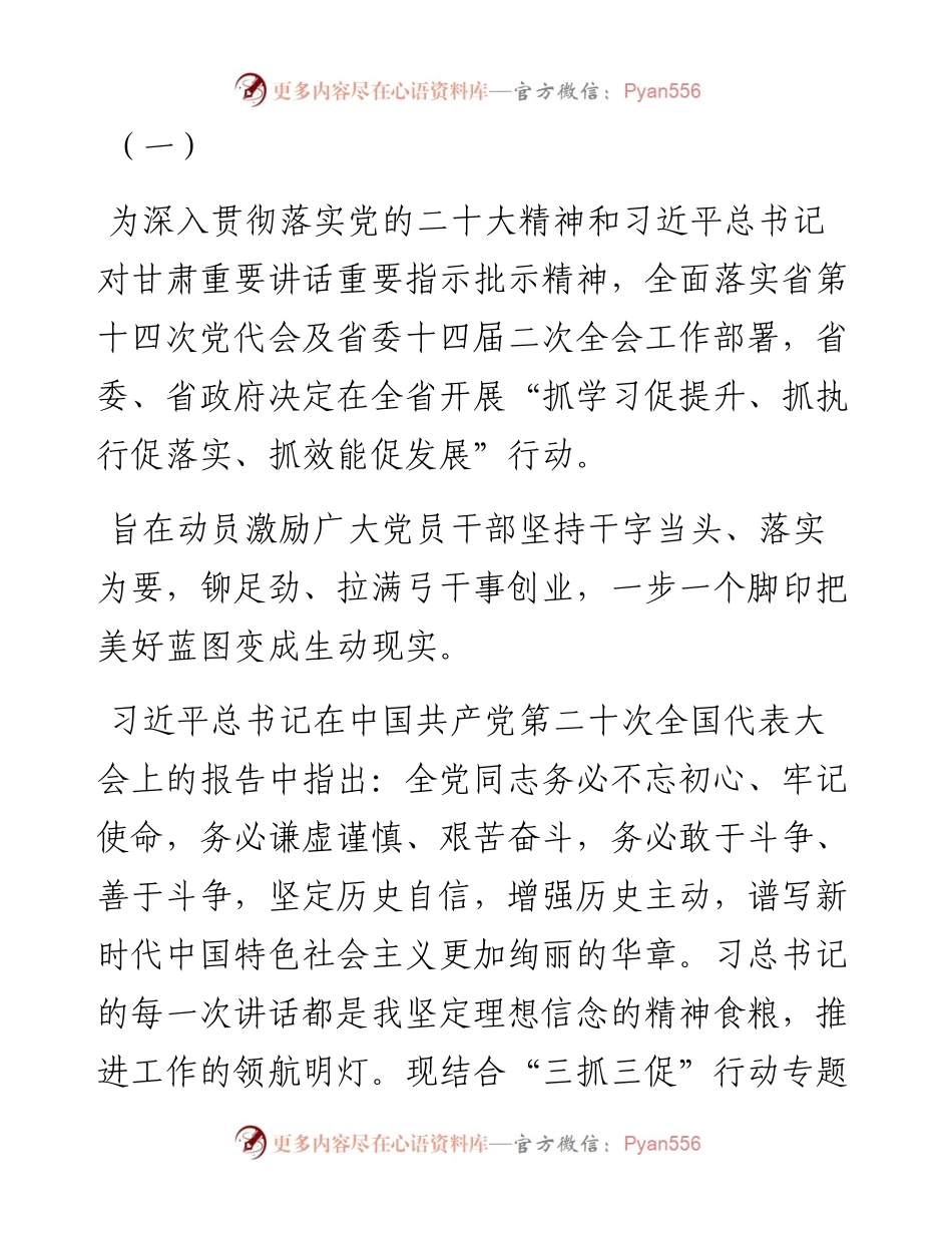 开展“三抓三促”（抓学习促提升、抓执行促落实、抓效能促发展）行动专题研讨心得发言材料(5篇).docx_第1页