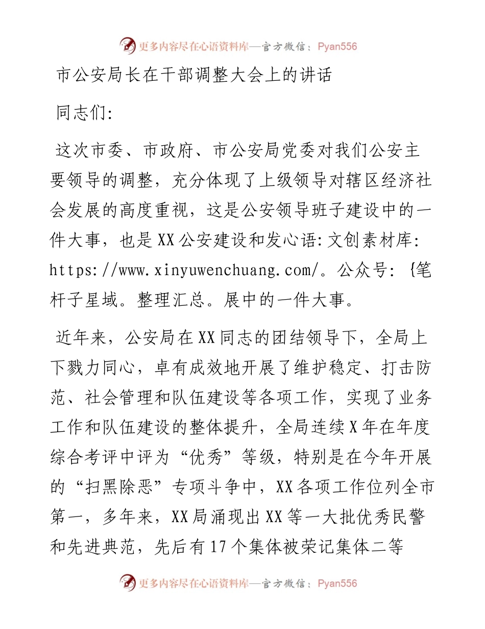 市公安局长在干部调整大会上的讲话.docx_第1页