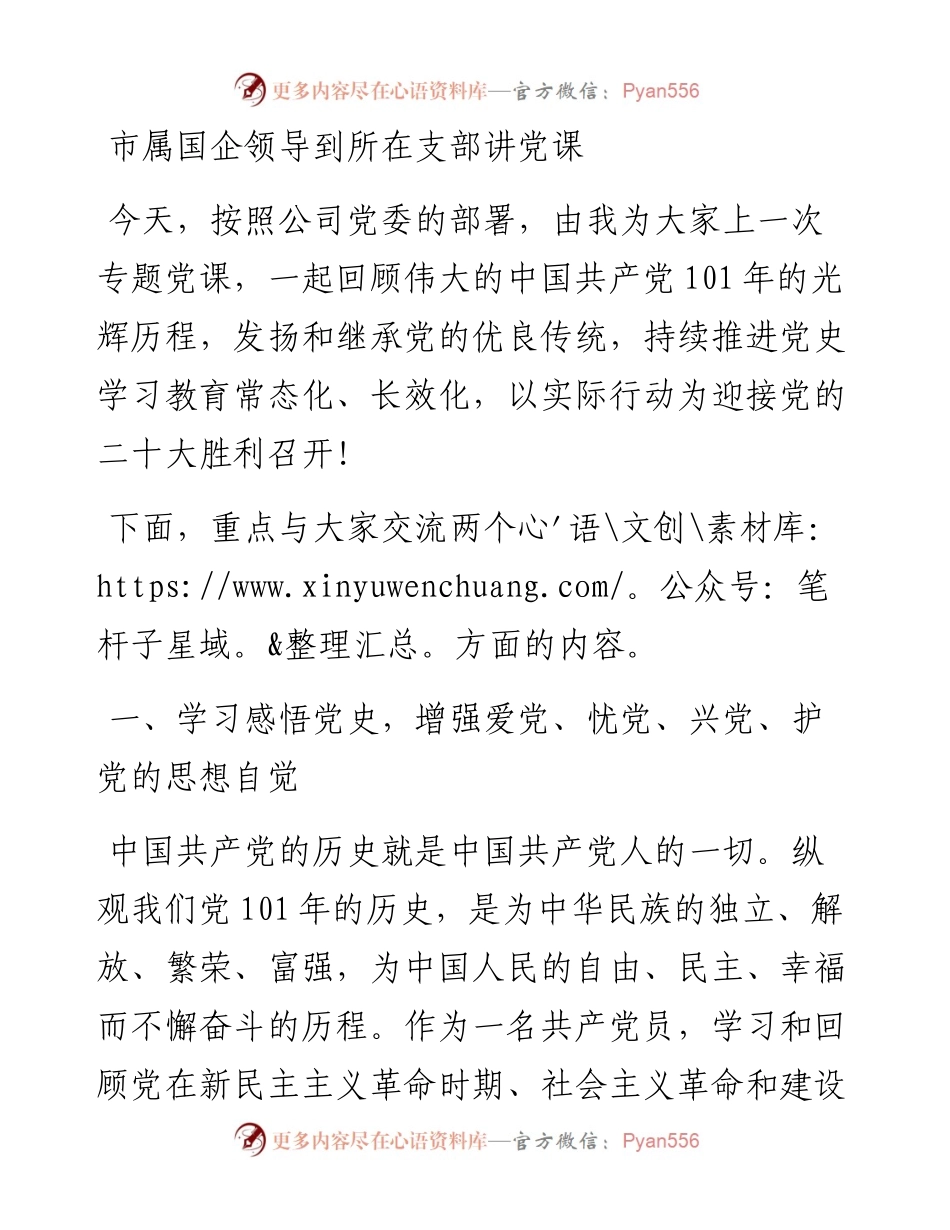 市属国企领导到所在支部讲党课.docx_第1页