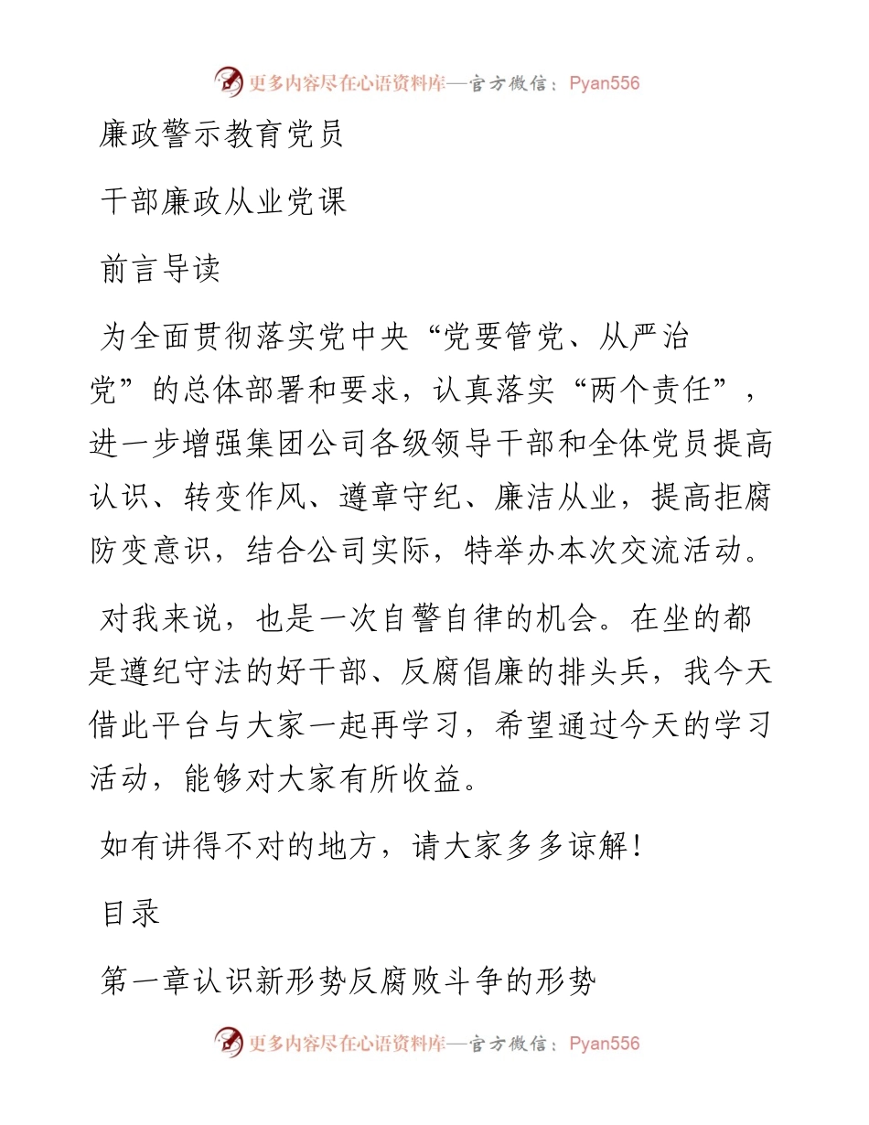 廉政警示教育党员干部廉政从业党课.docx_第1页