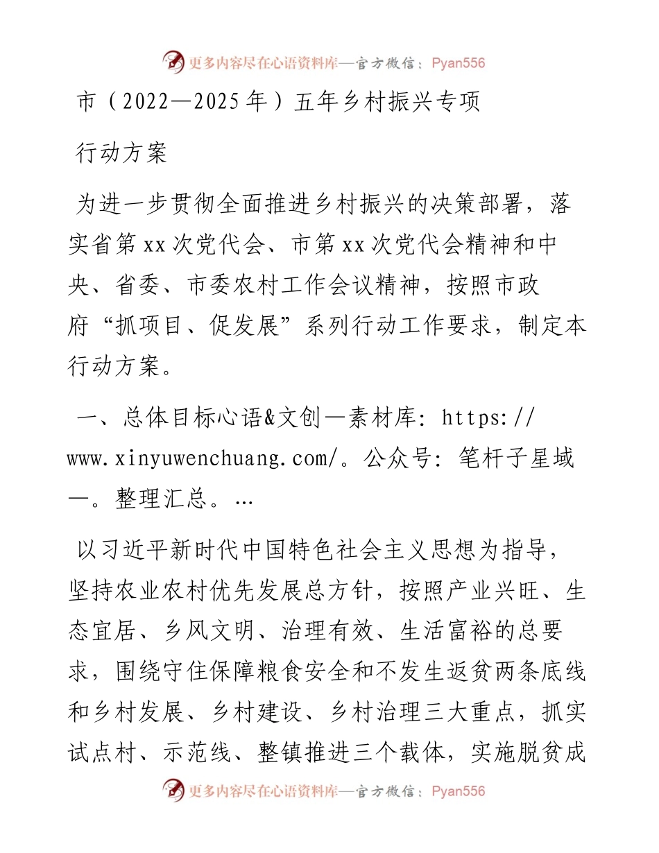 市（—2025年）五年乡村振兴专项行动方案.docx_第1页