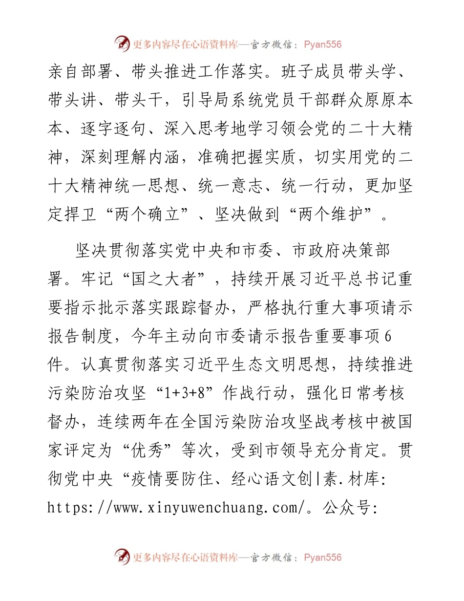 市生态环境局领导班子落实全面从严治党主体责任情况报告.docx_第2页