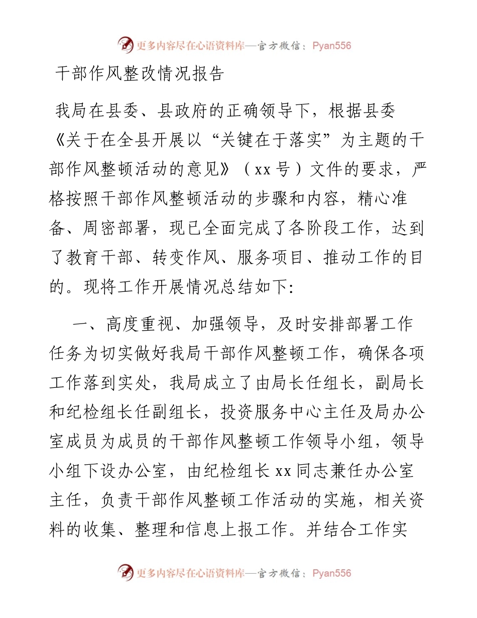 干部作风整改情况报告.docx_第1页