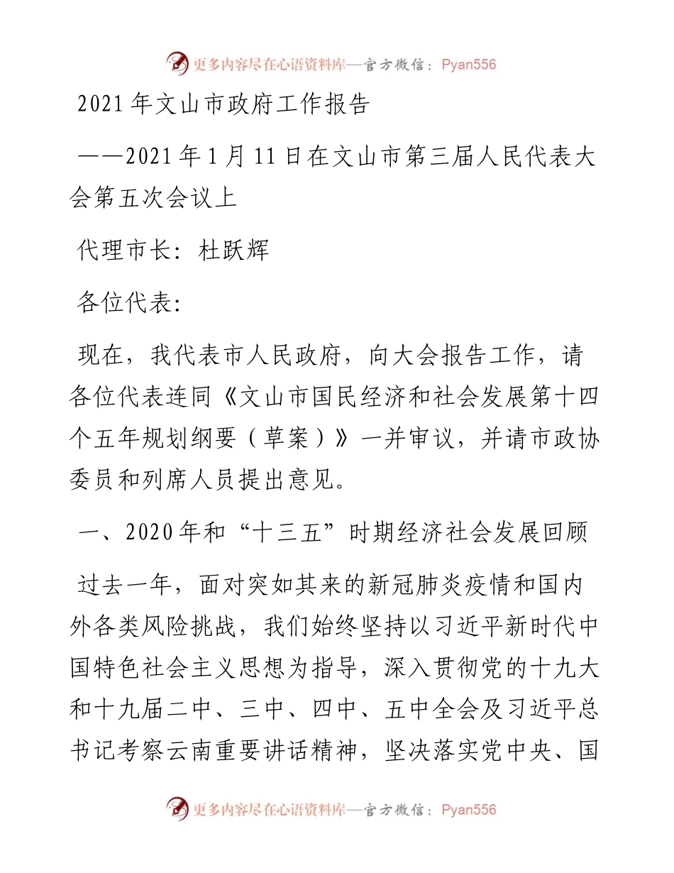 文山市政府工作报告.docx_第1页