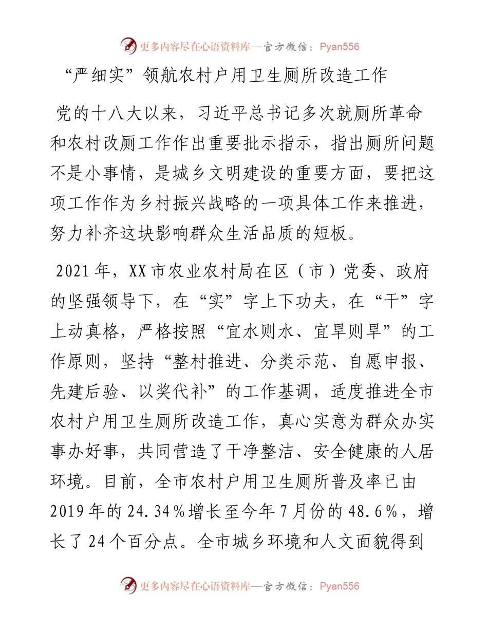改厕经验总结：“严细实”领航农村户用卫生厕所改造工作.docx_第1页