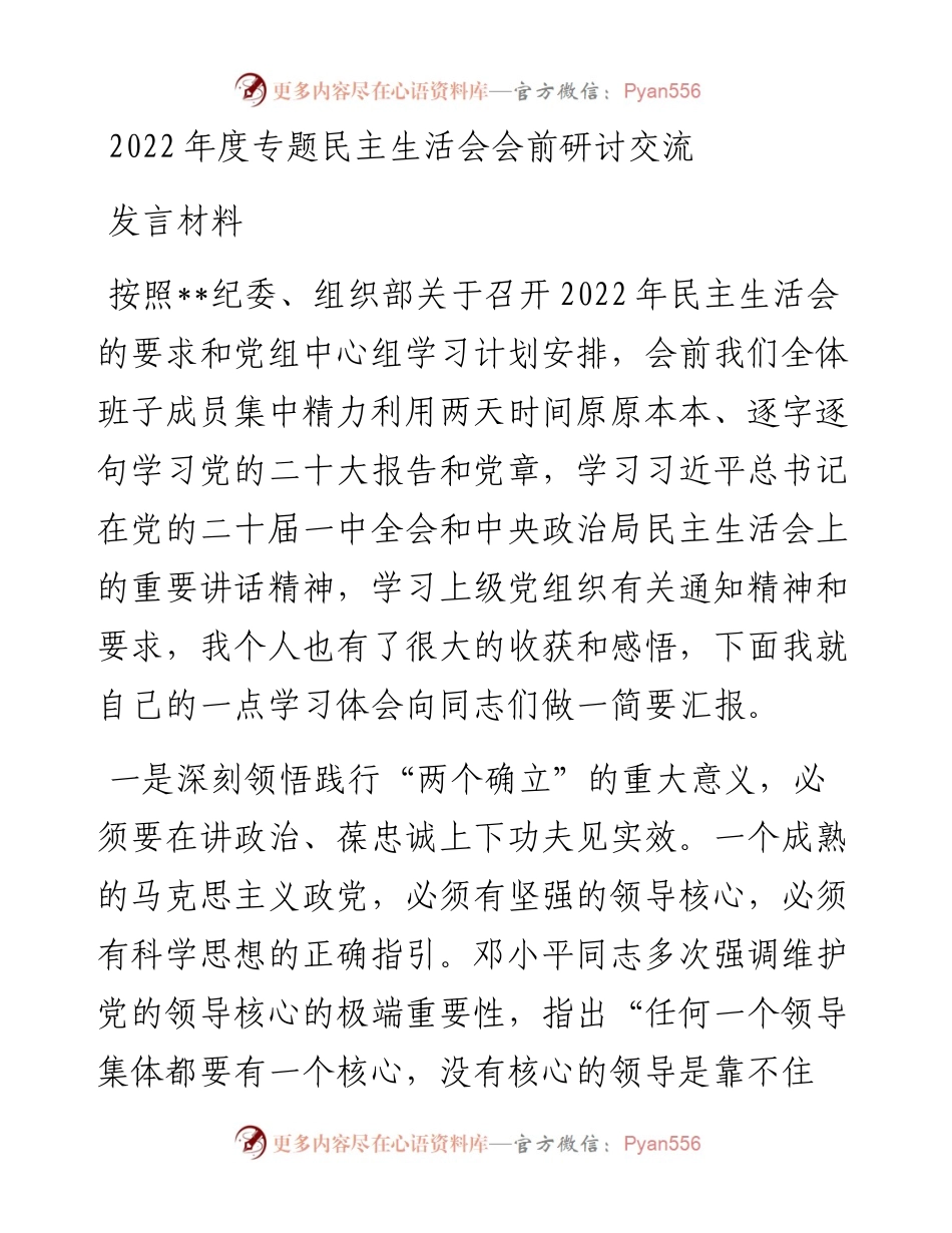 度专题民主生活会会前研讨交流发言材料.docx_第1页