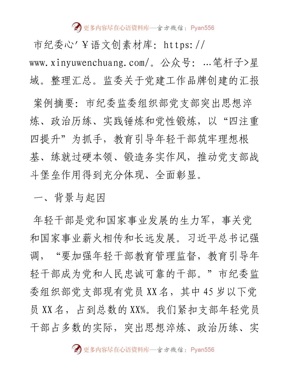 市纪委监委关于党建工作品牌创建的汇报.docx_第1页
