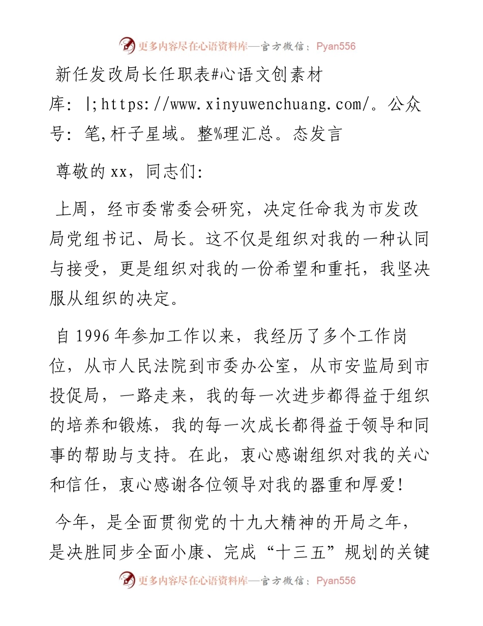 政府系统任职：新任发改局长任职表态发言.docx_第1页