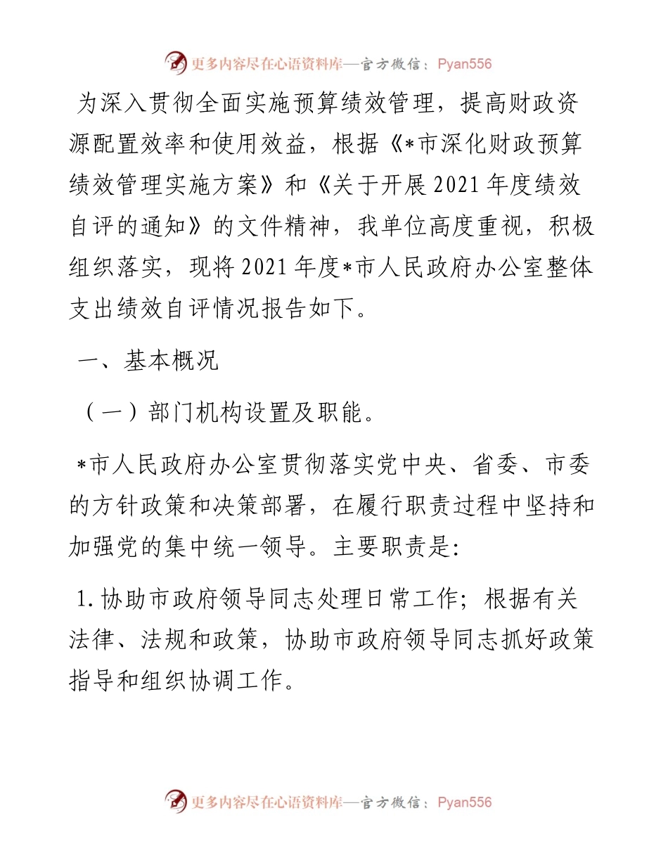 政府办部门整体支出绩效自评报告.docx_第1页