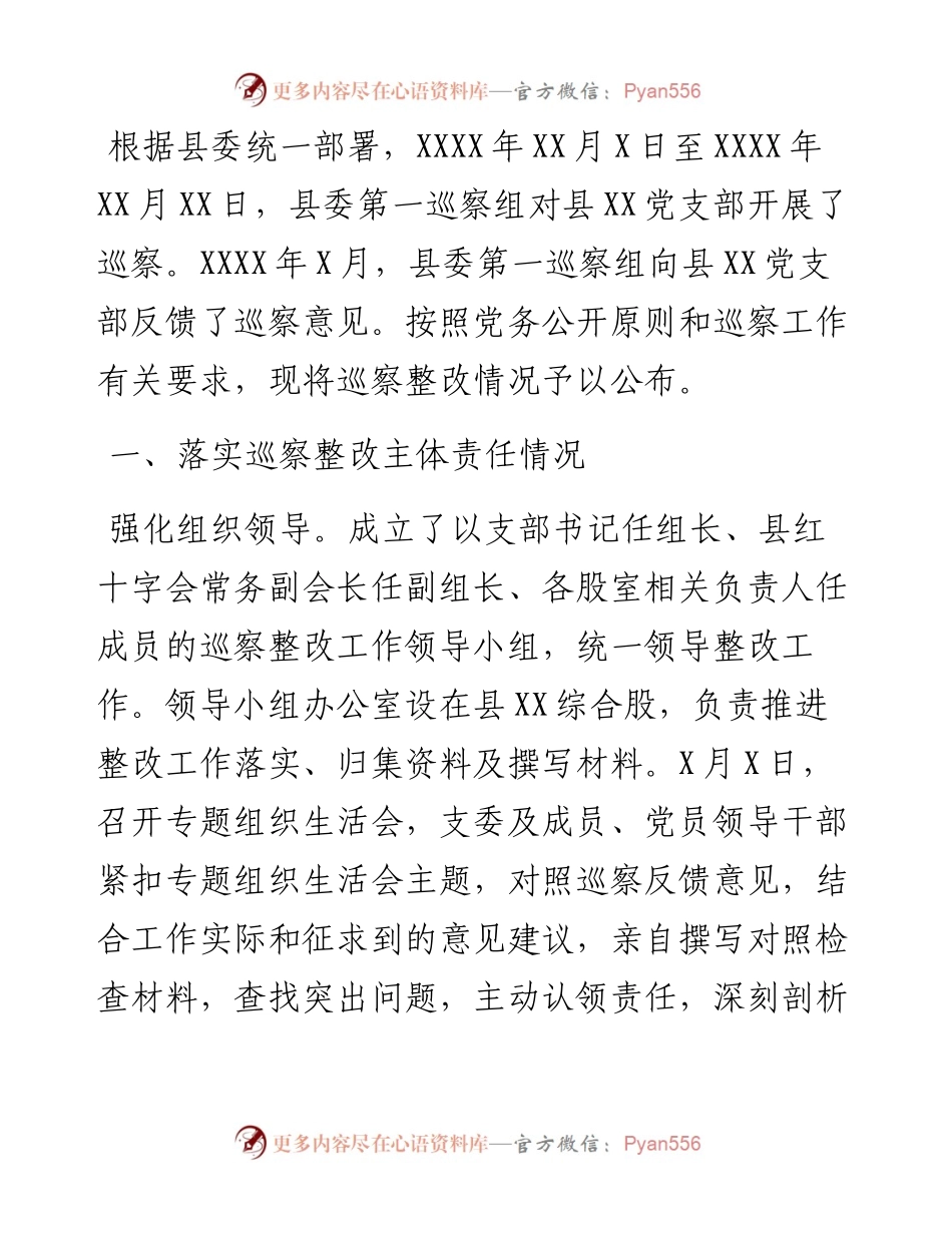 支部委员会关于县委巡察组巡察反馈意见整改阶段进展情况的通报（局机关）.docx_第1页