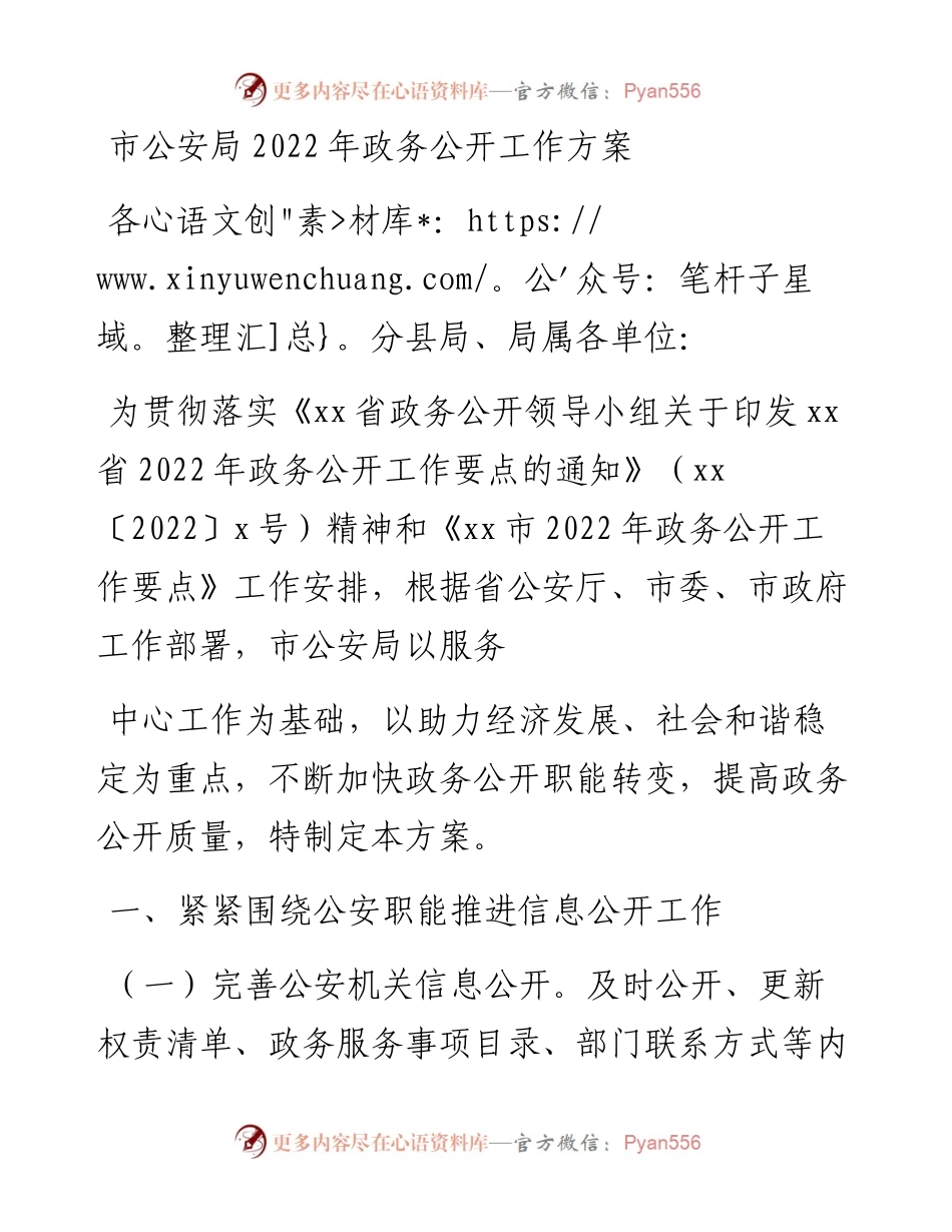 市公安局政务公开工作方案.docx_第1页