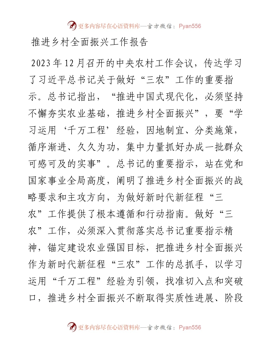 推进乡村全面振兴工作报告.docx_第1页