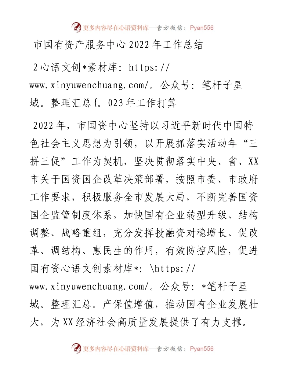 市国有资产服务中心工作总结2023年工作打算.docx_第1页