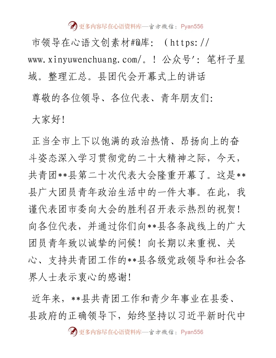 市领导在县团代会开幕式上的讲话.docx_第1页