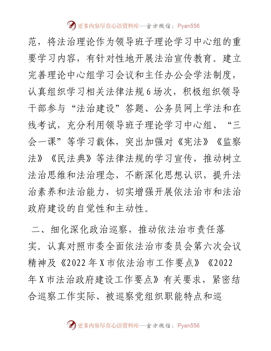 市委巡察办上半年依法治市工作总结.docx_第2页
