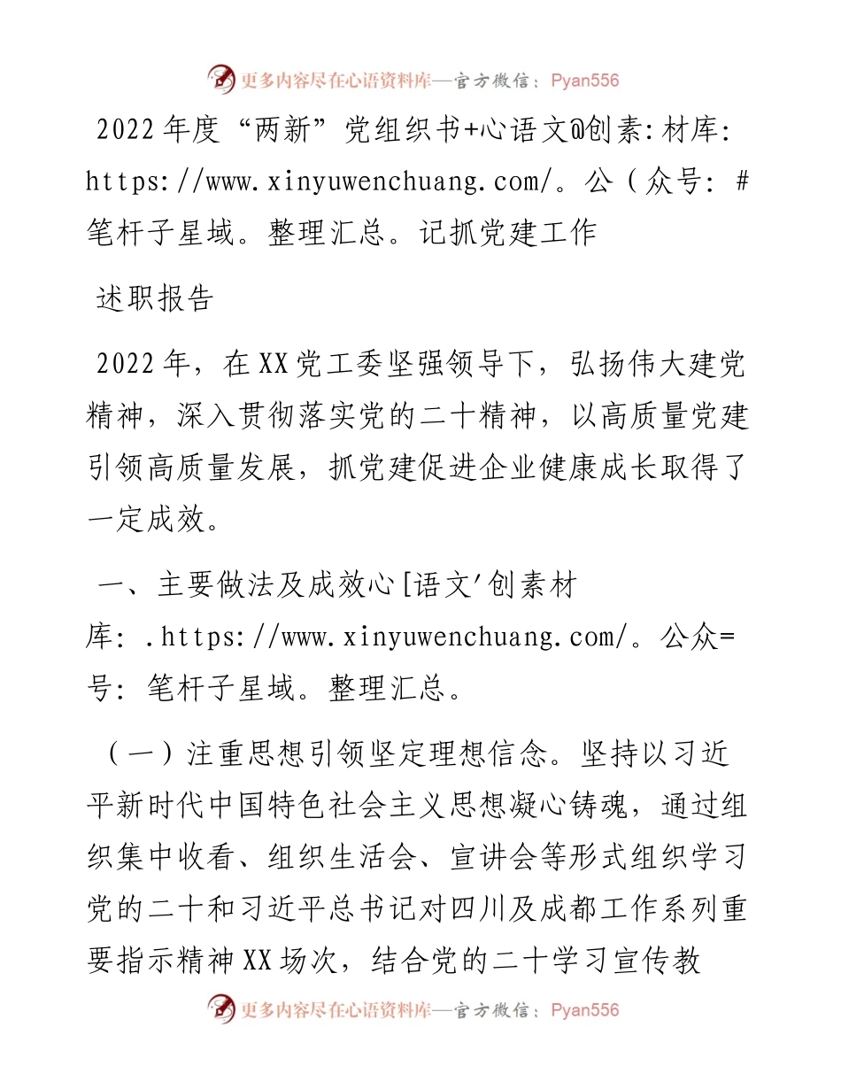 度“两新”党组织书记抓党建工作述职报告.docx_第1页