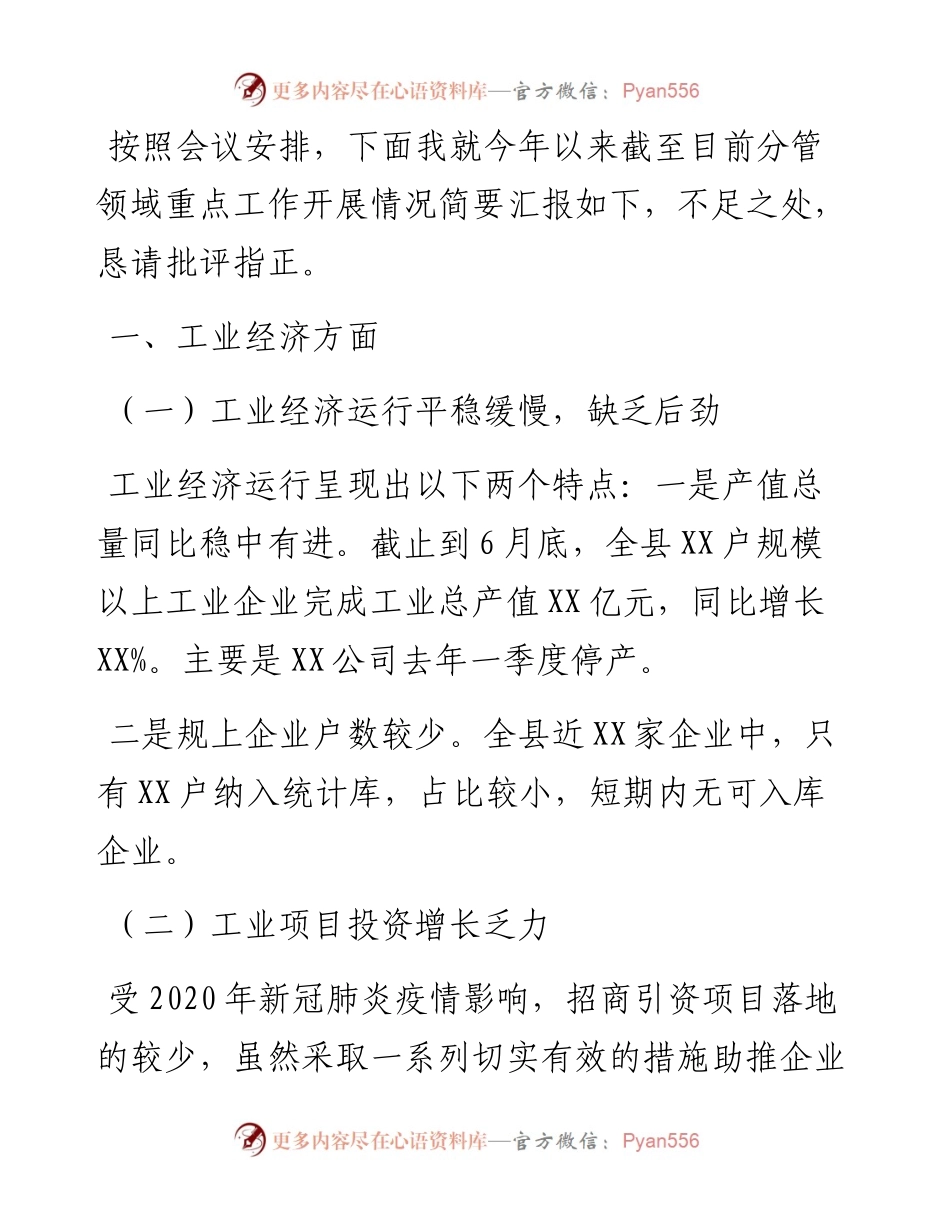 政府副县长分管领域重点工作开展情况汇报材料.docx_第1页